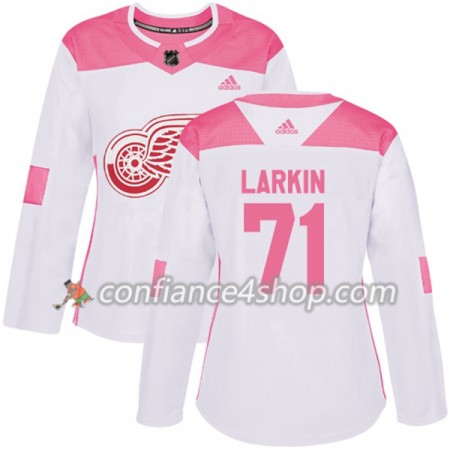 Adidas Maillot de Hockey Detroit Red Wings Dylan Larkin 71 2017-2018 Blanc Rose Fashion Authentic - Femme
